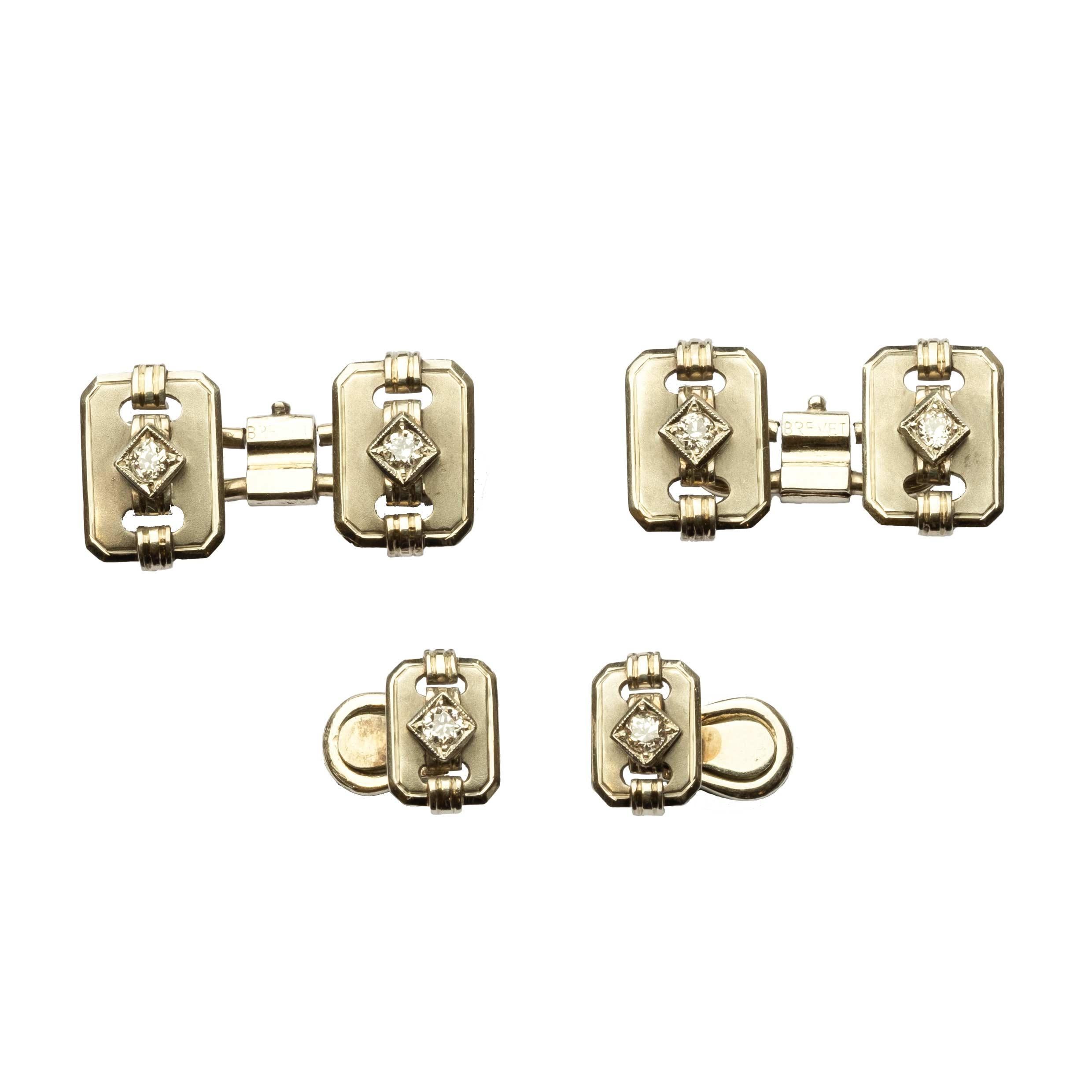 Manschettenknöpfe im Deko-Stil aus Weißgold und Diamanten