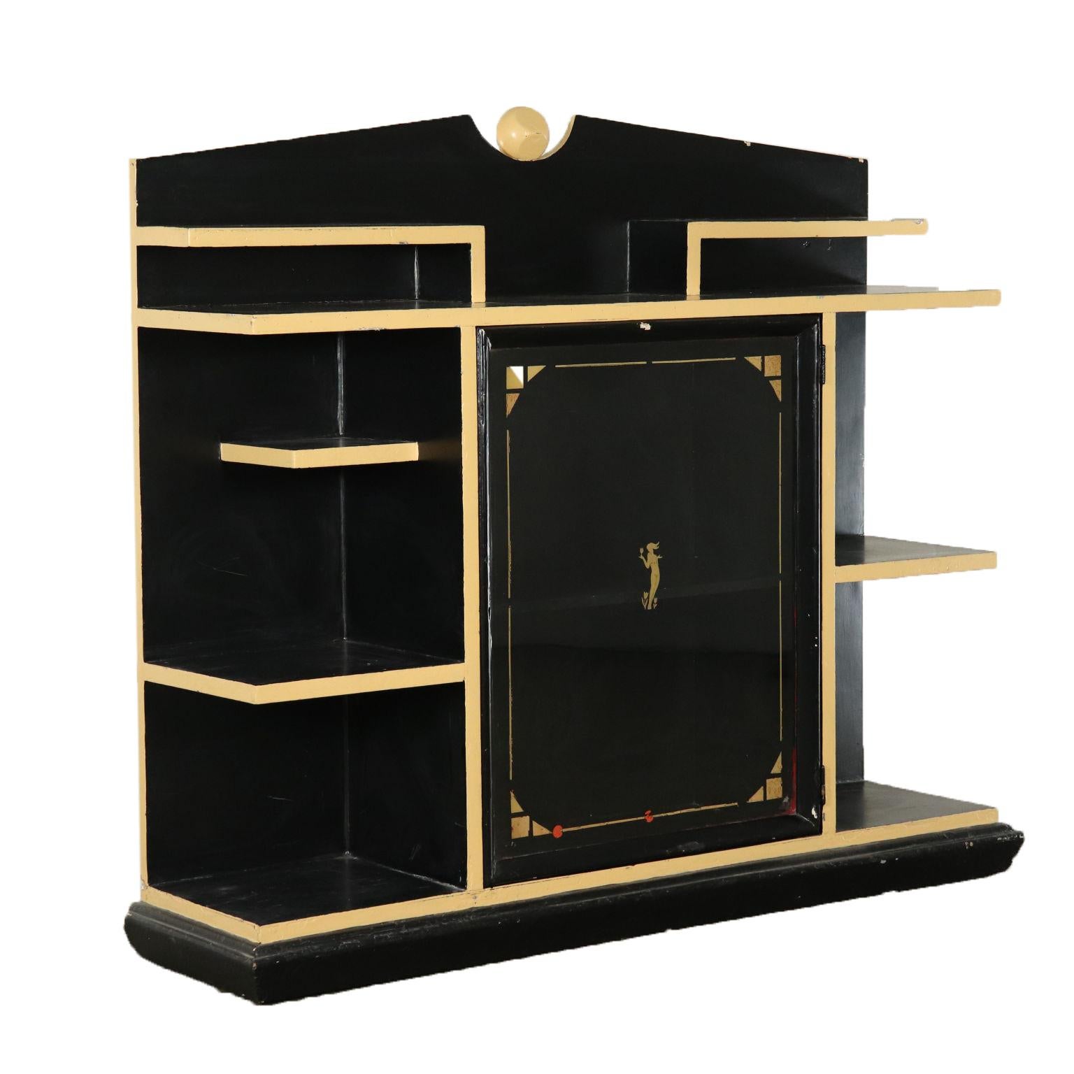Deco Cupboard Lacquered Wood Vintage, Italy, 1920s
