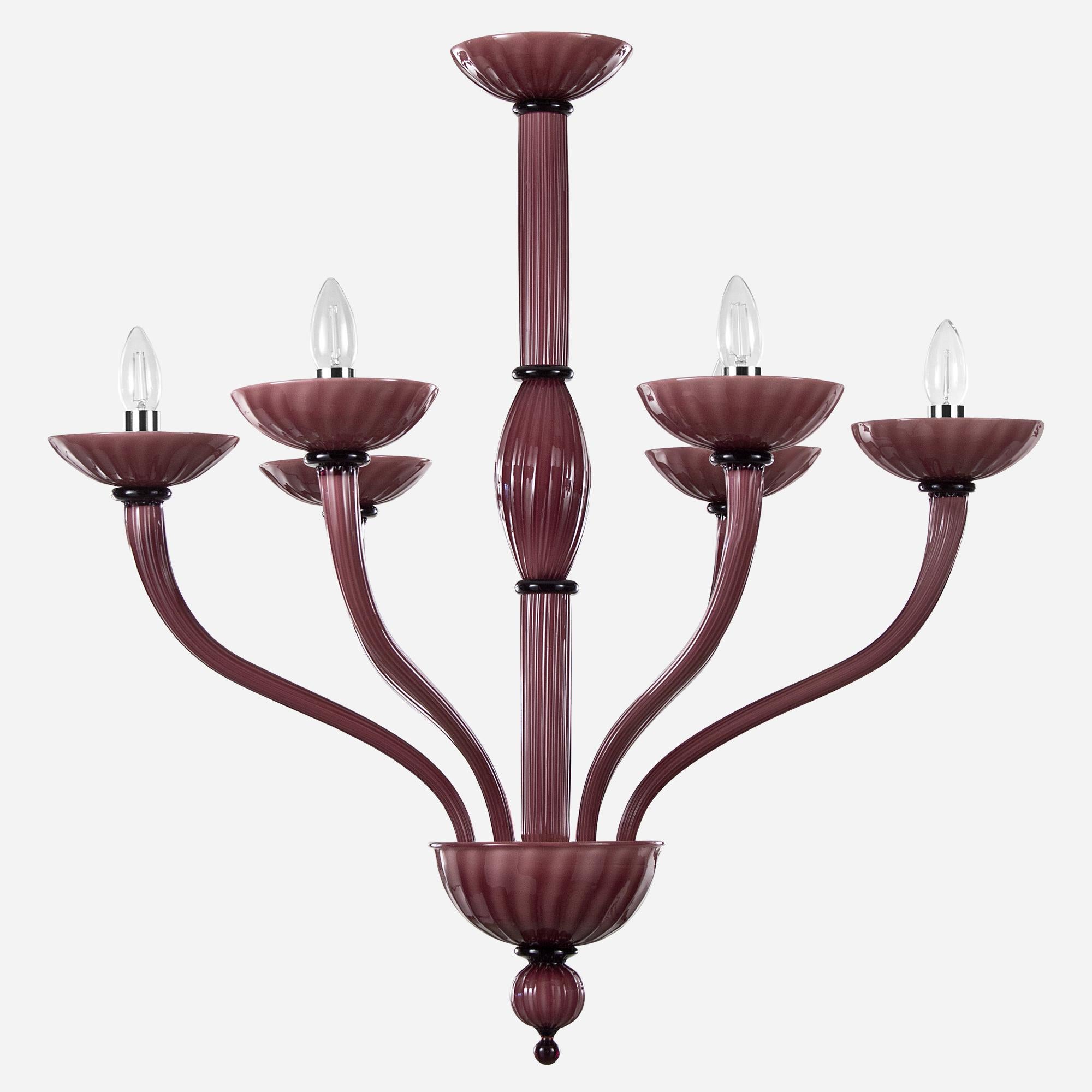 Vetro di Murano Lampadario Deco Design 6 bracci in vetro di Murano ametista Velvet di Multiforme in vendita