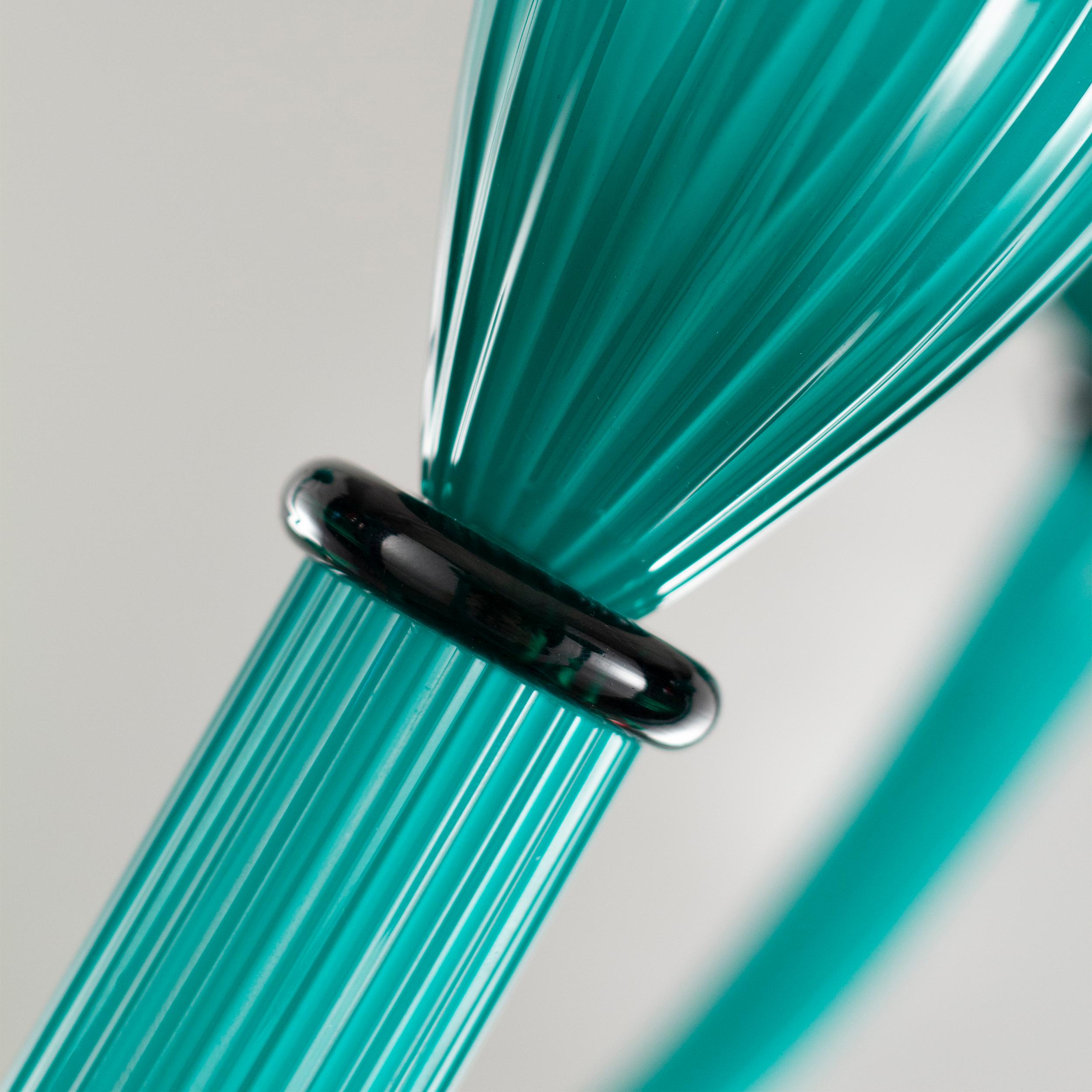 Italian Deco Design Chandelier 6 arms Marine Green Murano Glass Velvet by Multiforme For Sale