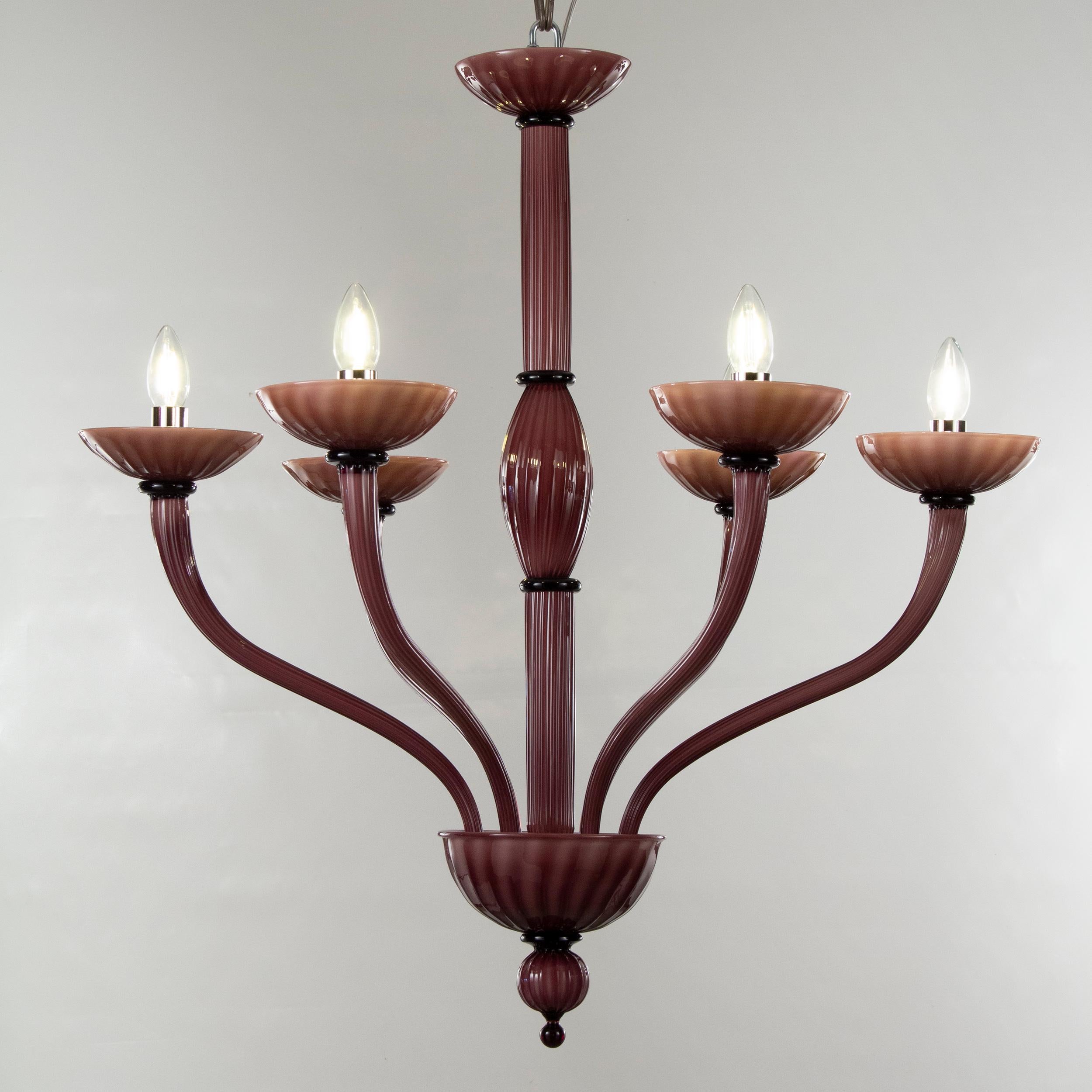 Deco Design Chandelier 6 arms Marine Green Murano Glass Velvet by Multiforme For Sale 2