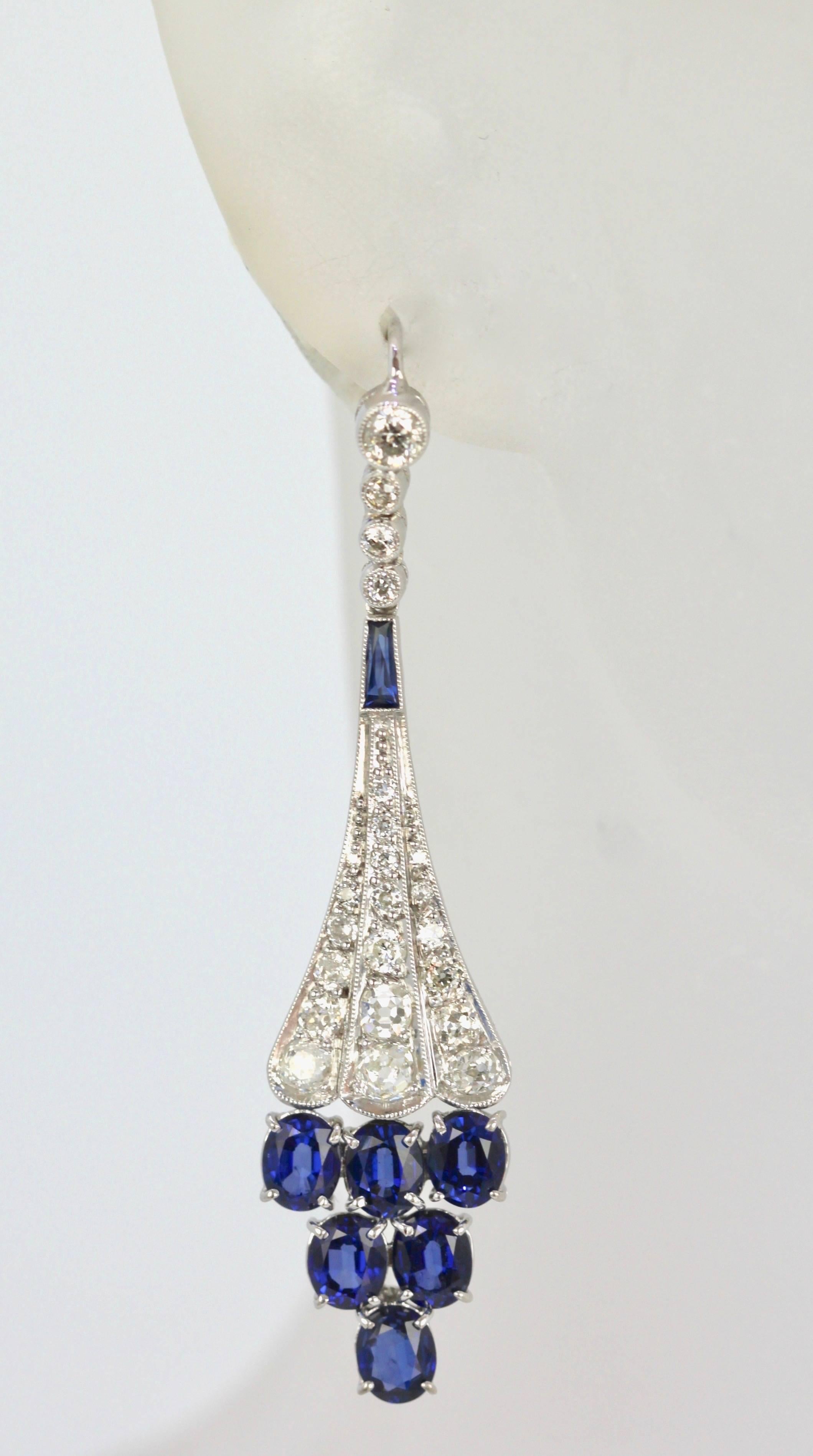 Round Cut Diamond Sapphire Earrings 18K 6.86 Carat
