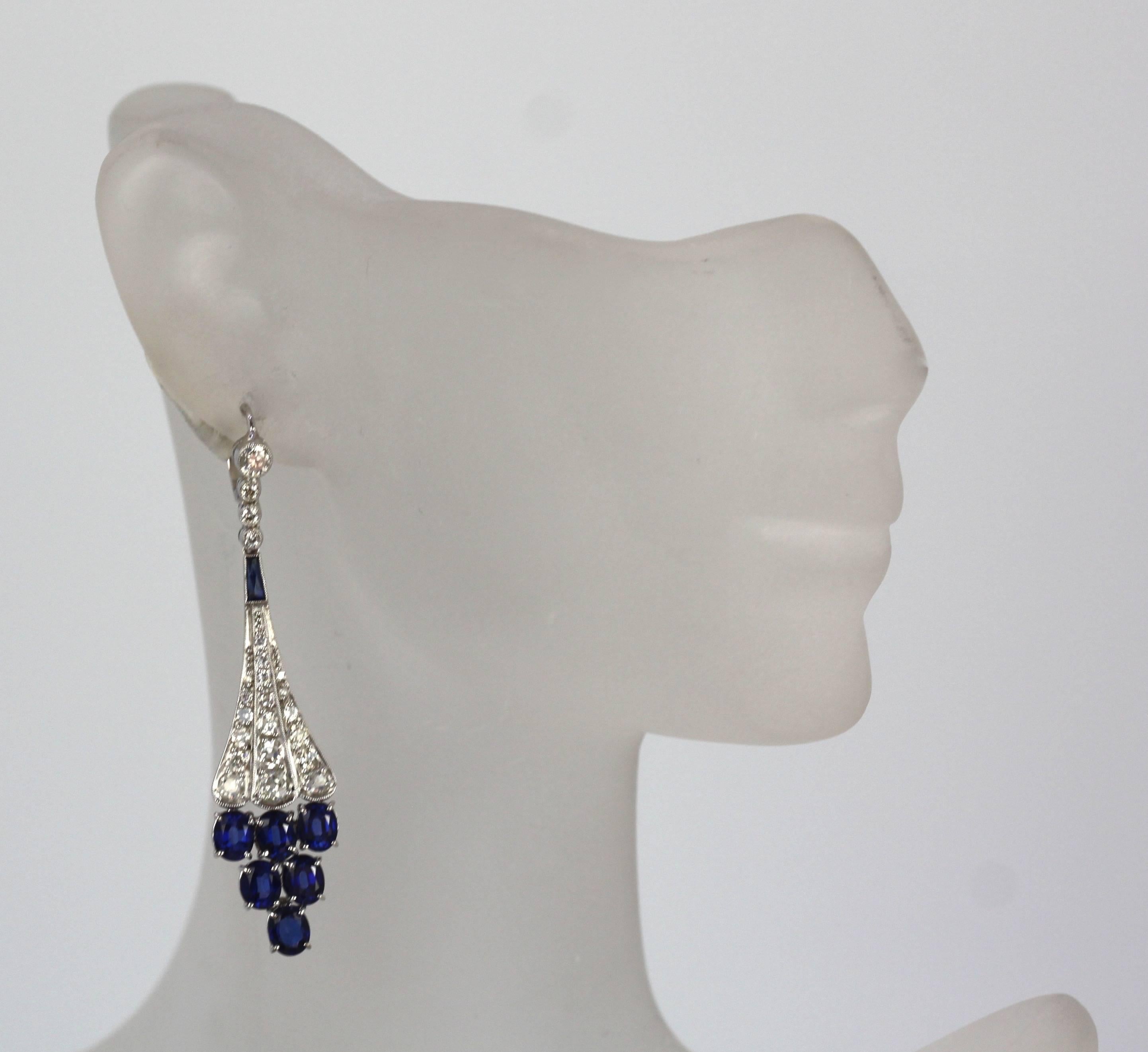 Diamond Sapphire Earrings 18K 6.86 Carat In Good Condition In North Hollywood, CA