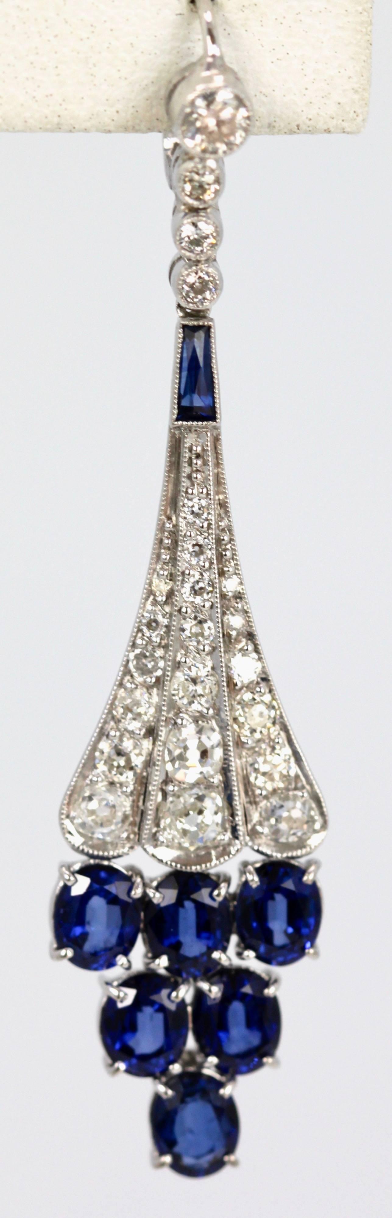 Women's Diamond Sapphire Earrings 18K 6.86 Carat