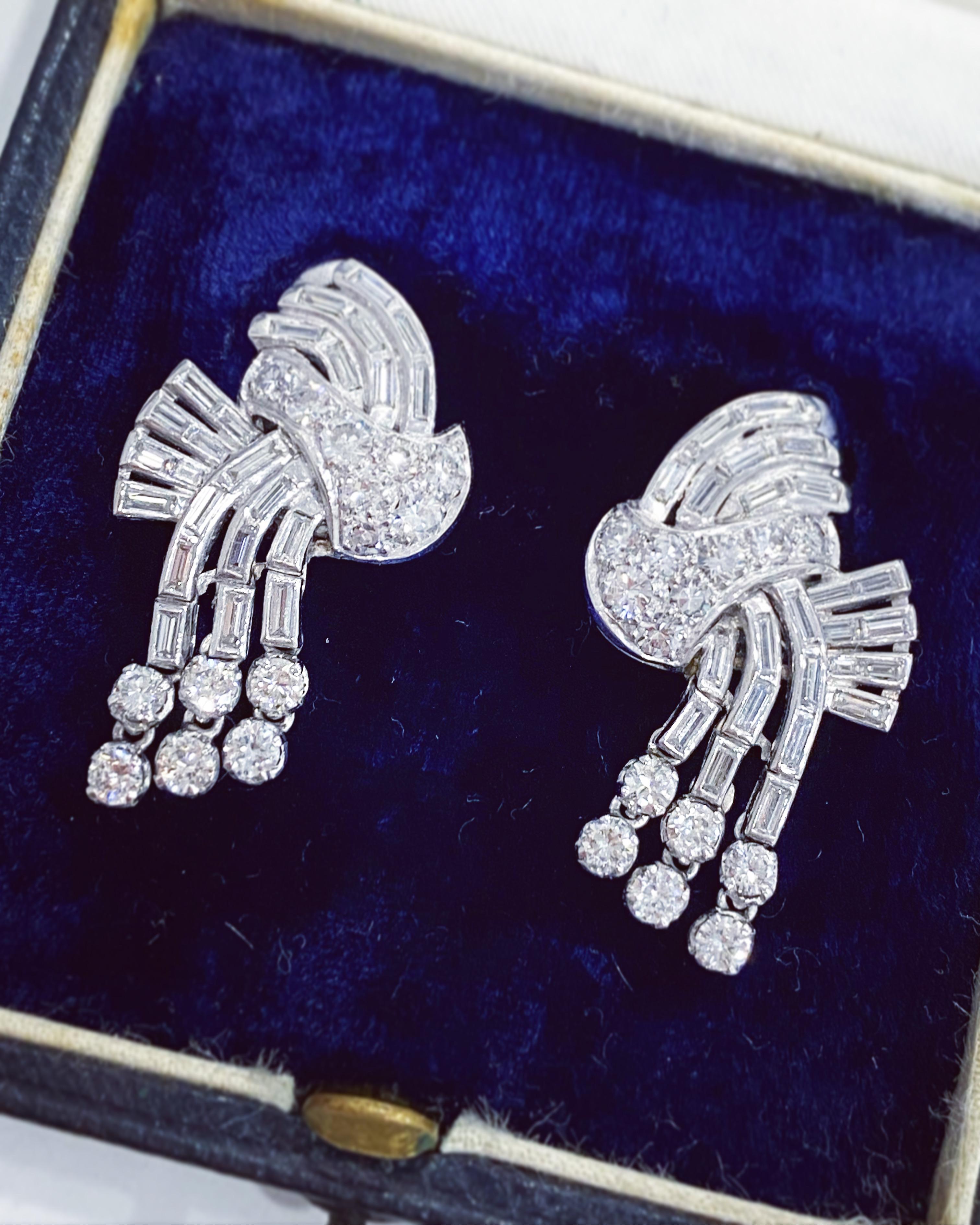 Women's or Men's Art Deco 4.80ct Diamond Cluster Earrings, circa 1930s