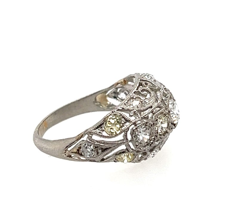 Art Deco Deco Diamond Cocktail Ring 1.53ct Old European Cut Canary Yellow Platinum For Sale