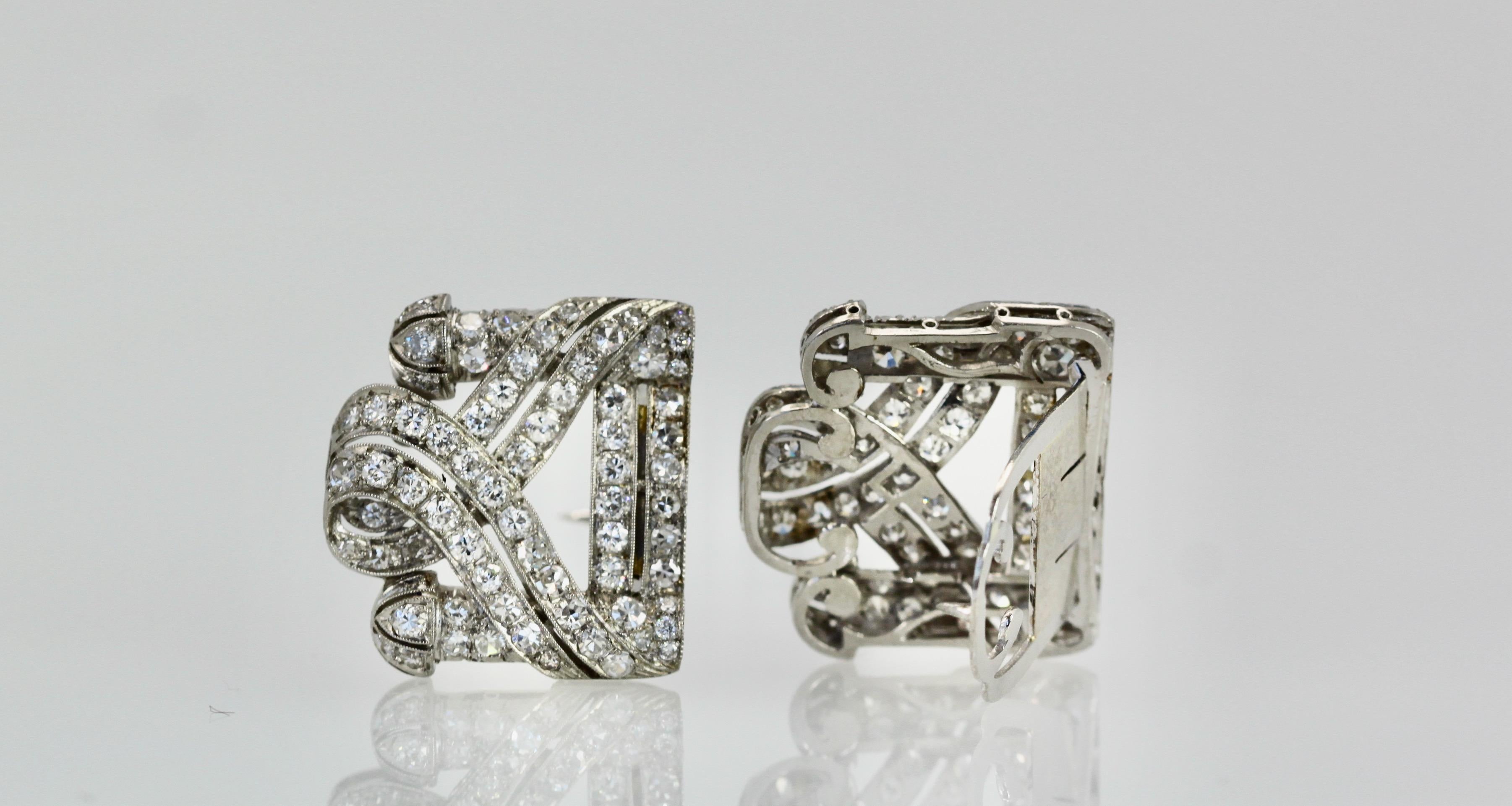 Art Deco Deco Diamond Double Clip Brooches Platinum