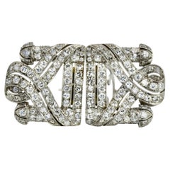 Antique Deco Diamond Double Clip Brooches Platinum