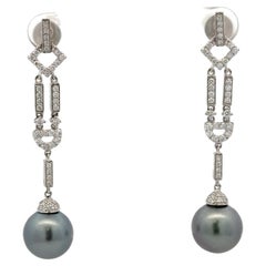 Pendientes Deco Gota de Diamante Tahitiano 0,72 Quilates Oro Blanco 18 Kilates 11-12 MM