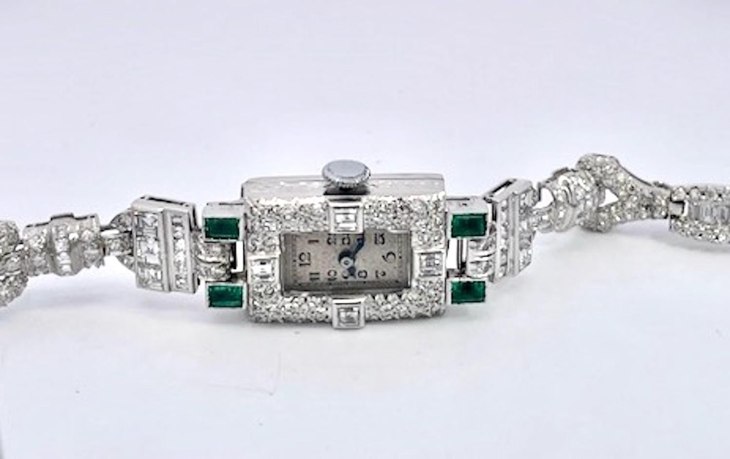 Deco Diamond Emerald Ladies Wristwatch For Sale 5