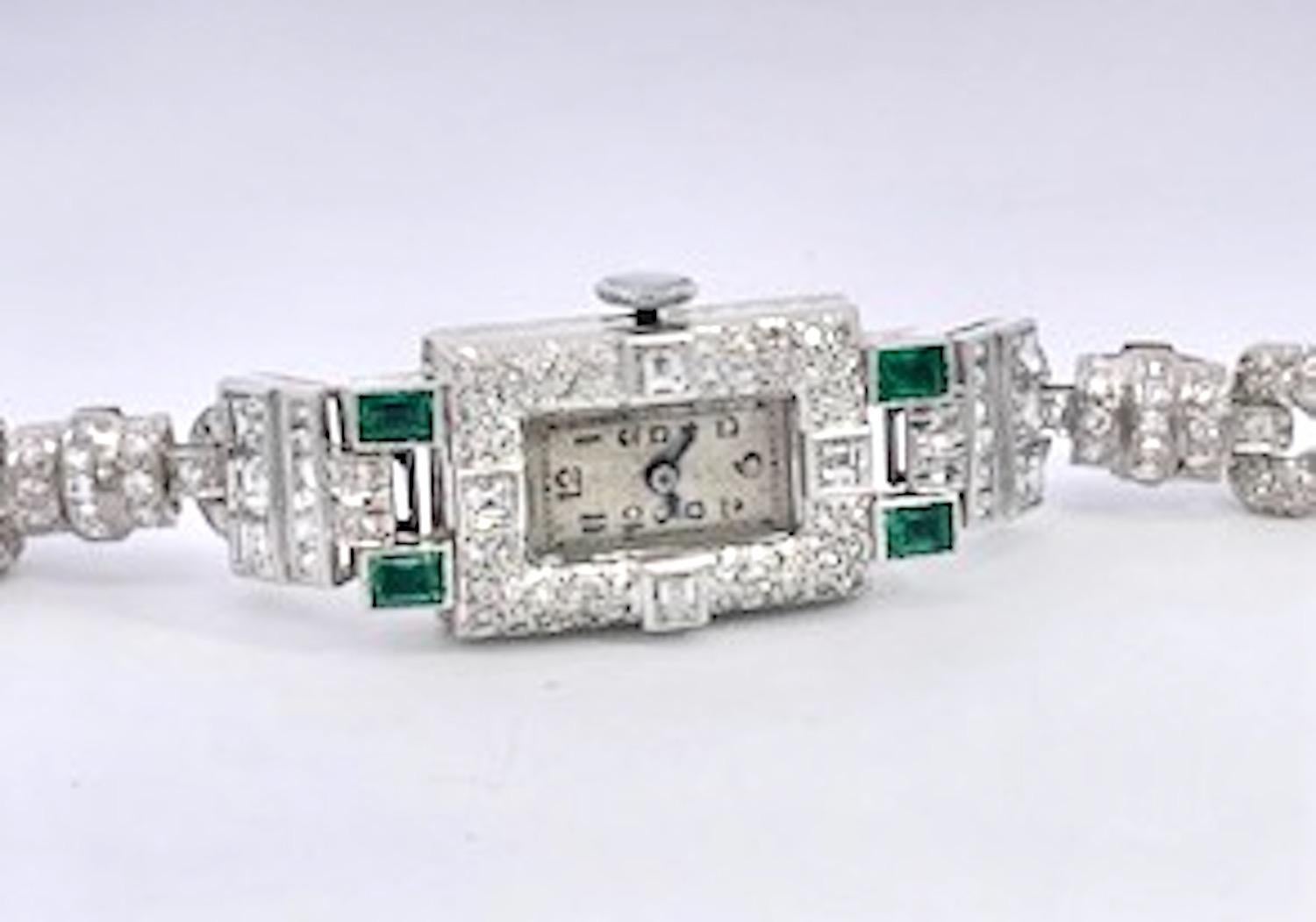 Deco Diamond Emerald Ladies Wristwatch For Sale 6