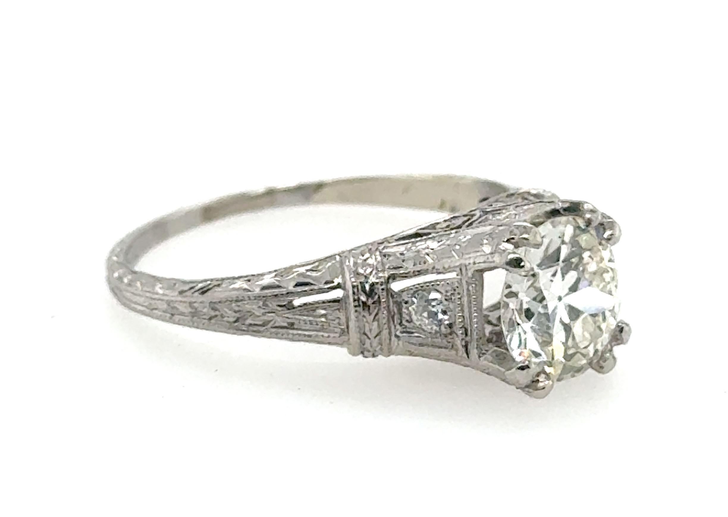 Art Deco Deco Diamond Engagement Ring 1.06ct Platinum GIA Old Euro Original 1920-1930 For Sale