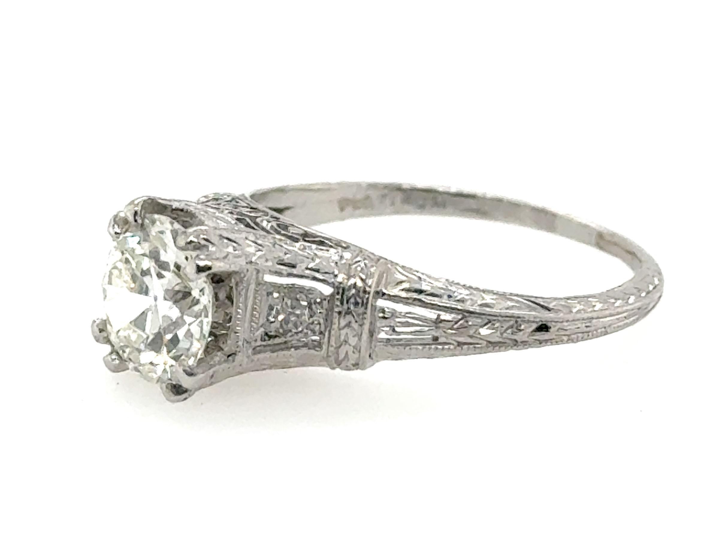 Old European Cut Deco Diamond Engagement Ring 1.06ct Platinum GIA Old Euro Original 1920-1930 For Sale