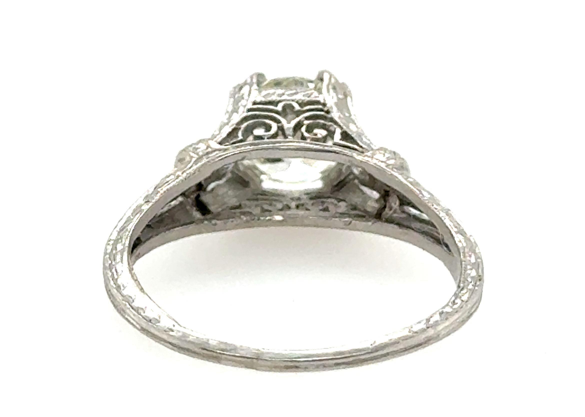 Women's Deco Diamond Engagement Ring 1.06ct Platinum GIA Old Euro Original 1920-1930 For Sale
