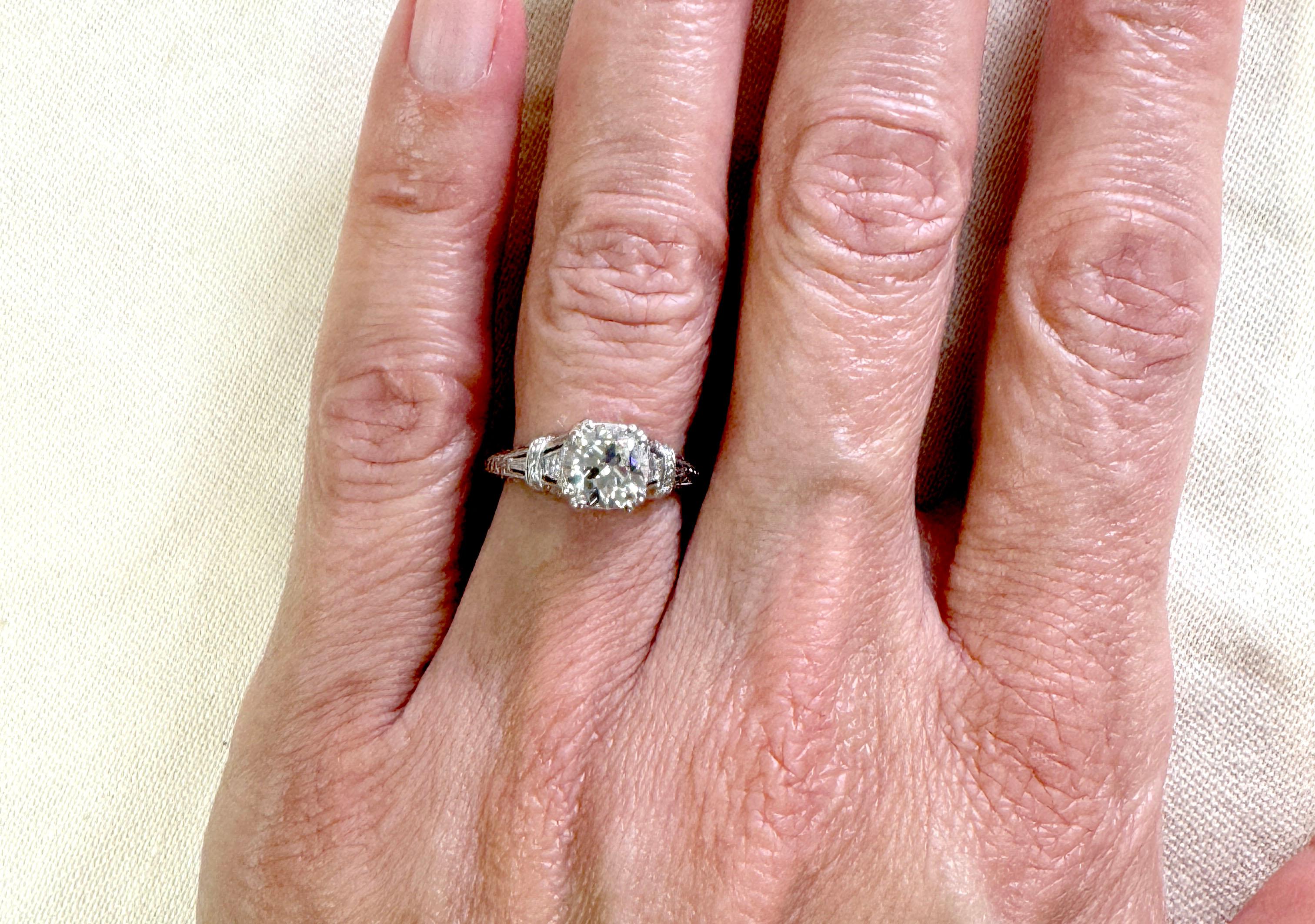Deco Diamond Engagement Ring 1.06ct Platinum GIA Old Euro Original 1920-1930 For Sale 1