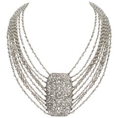 Deco Diamond Pendant on 10-Strand Pearl Chain Choker