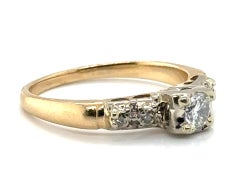 Anello con diamante Deco estratto 1/3ct originale di transizione degli anni '30-'40 in oro giallo 14 carati