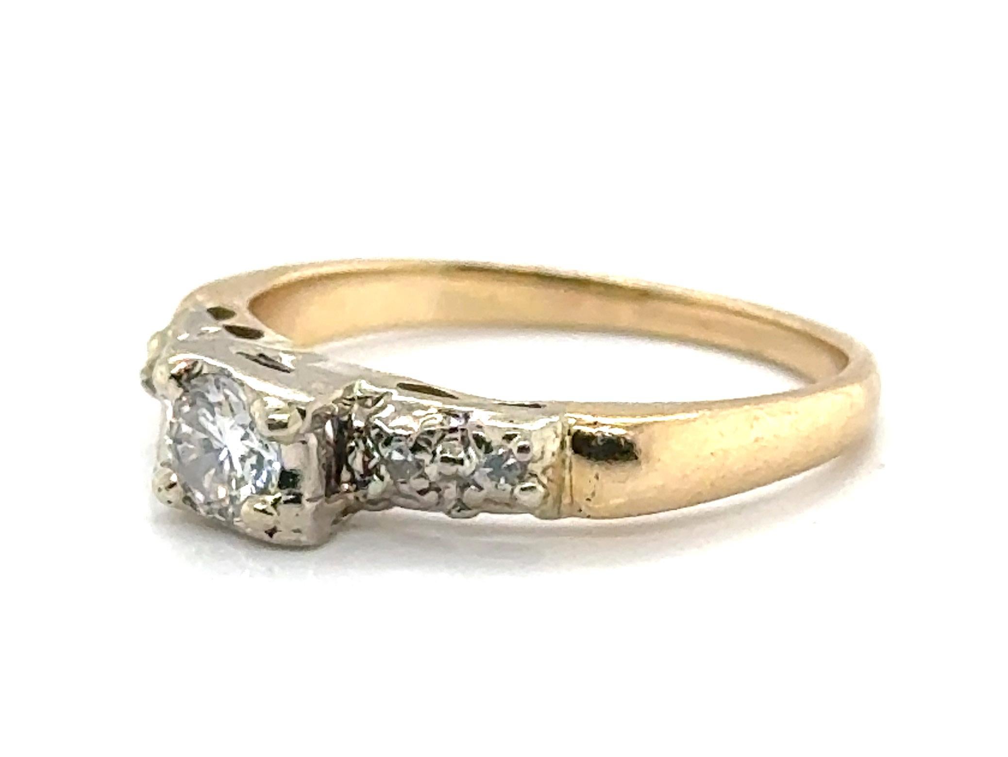 Art Deco Deco Diamond Ring Mined 1/3ct Transitional Original 1930s-1940's 14K Yellow Gold For Sale