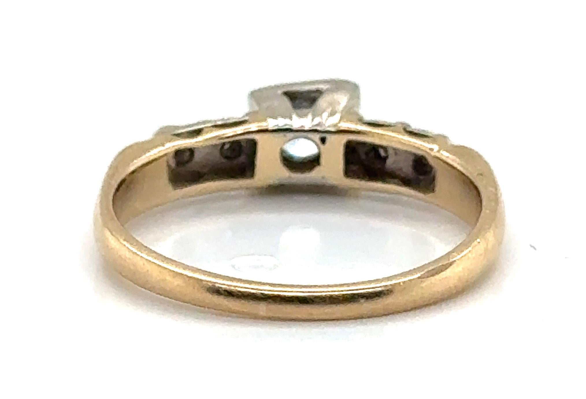 Round Cut Deco Diamond Ring Mined 1/3ct Transitional Original 1930s-1940's 14K Yellow Gold For Sale