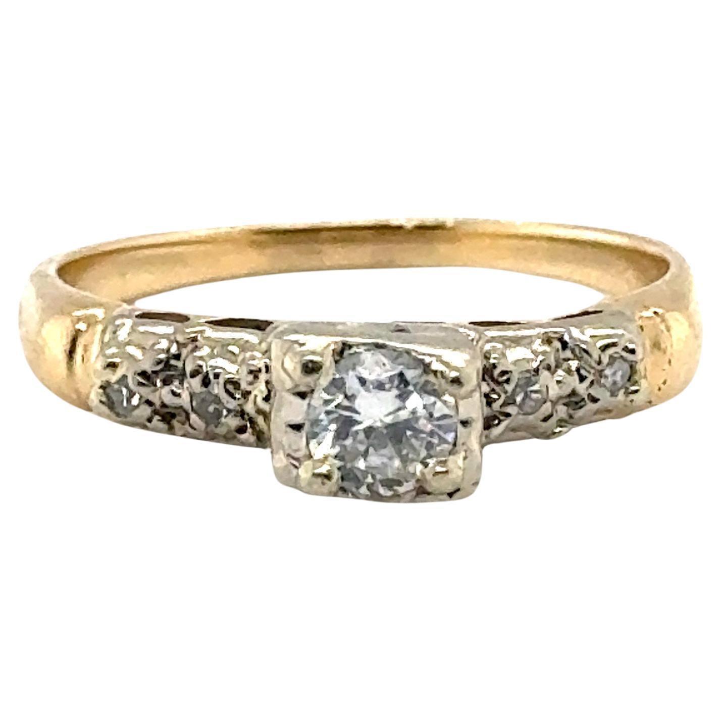 Deco Diamond Ring Mined 1/3ct Transitional Original 1930s-1940's 14K Yellow Gold For Sale