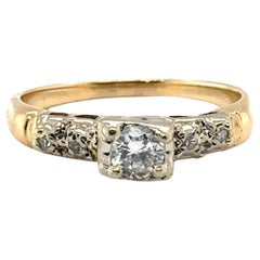 Antique Deco Diamond Ring Mined 1/3ct Transitional Original 1930s-1940's 14K Yellow Gold