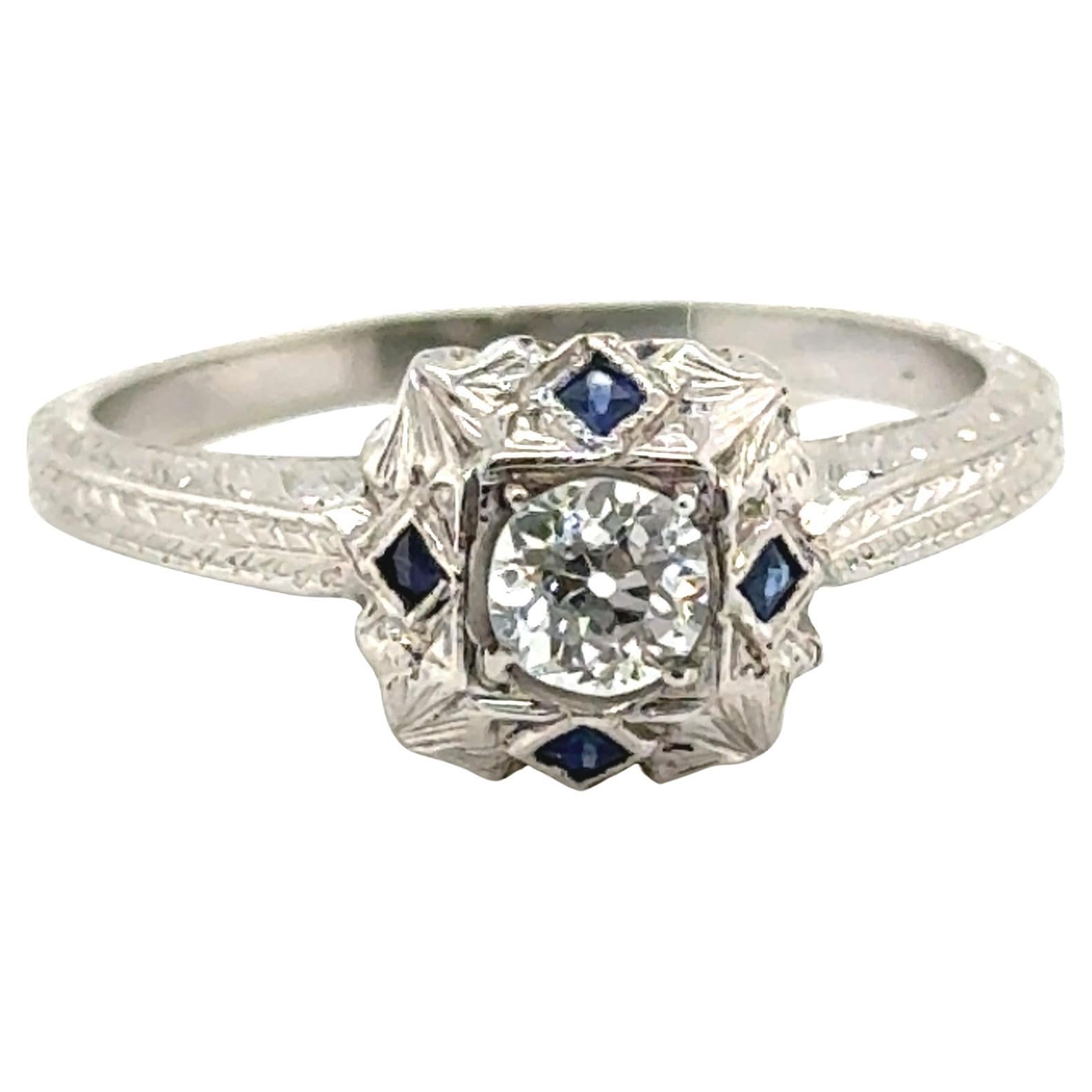 Verlobungsring, Deko-Diamant, Saphir, Mined .45ct 18K, antik, 1920er-1930er Jahre