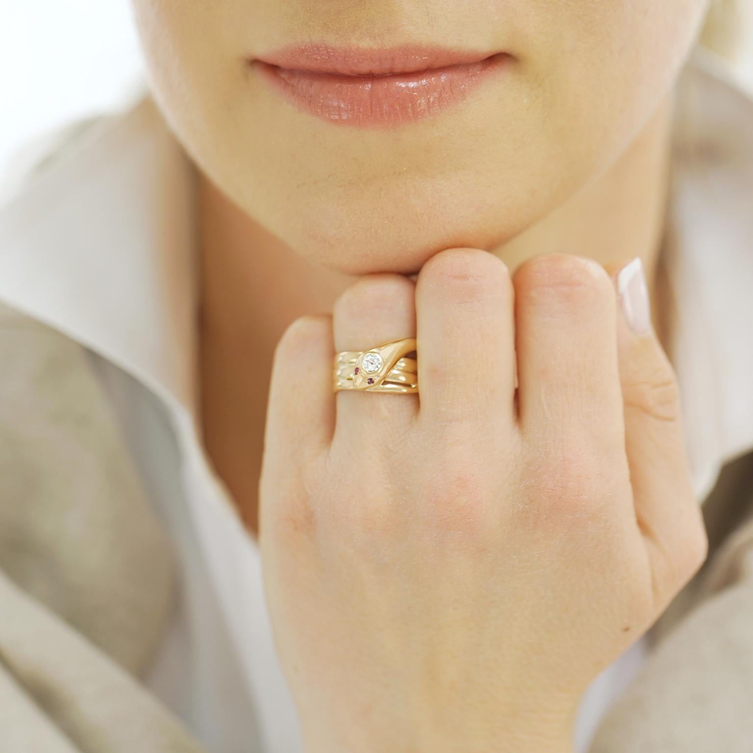 Women's or Men's Deco Diamond Set Snake Ring