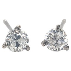 Deco Diamond Stud Earrings Old European .53ct Mined 14K Original 1920's