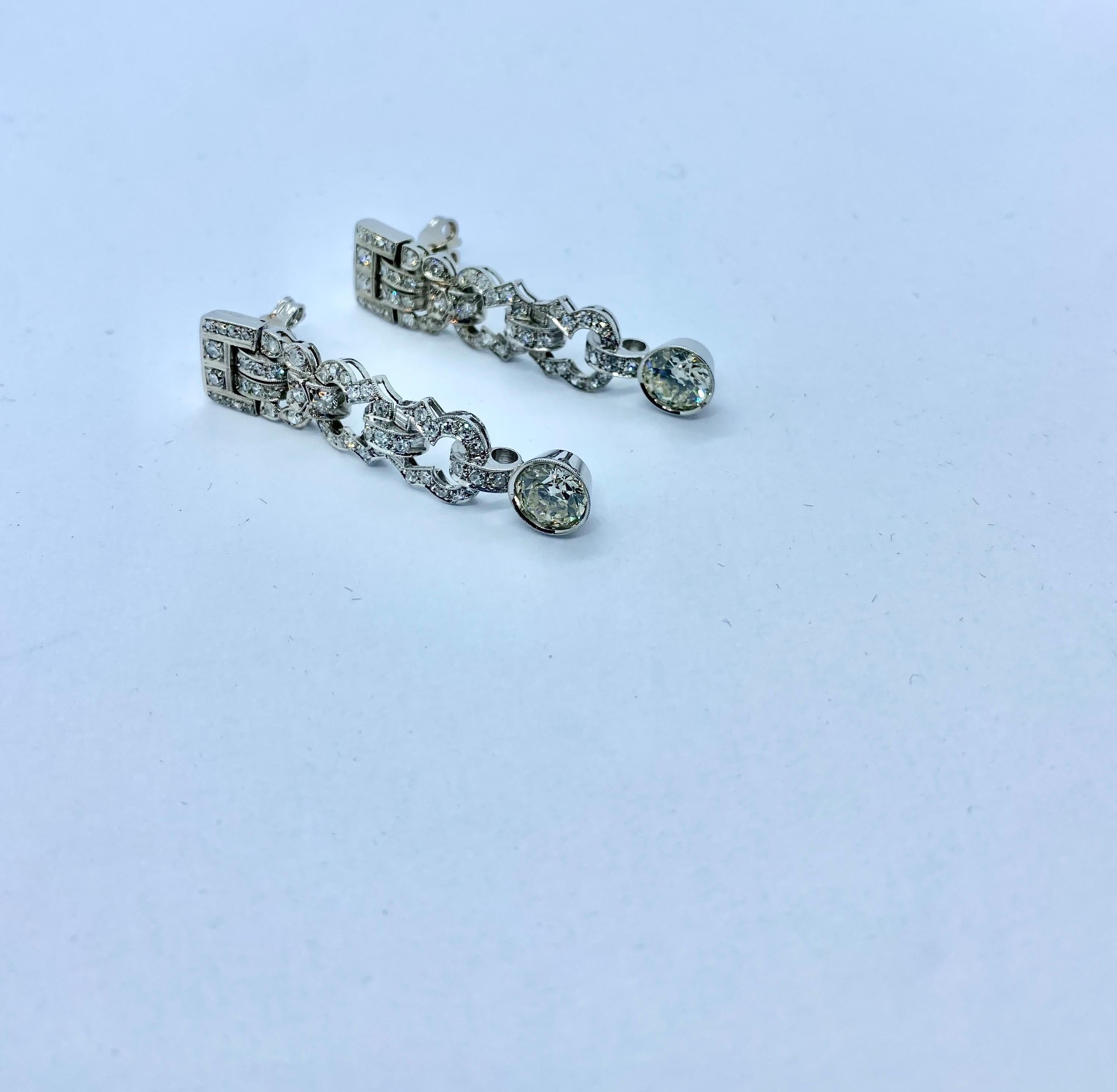 Deco Diamonds Platinum Earrings In Excellent Condition In Palermo, IT