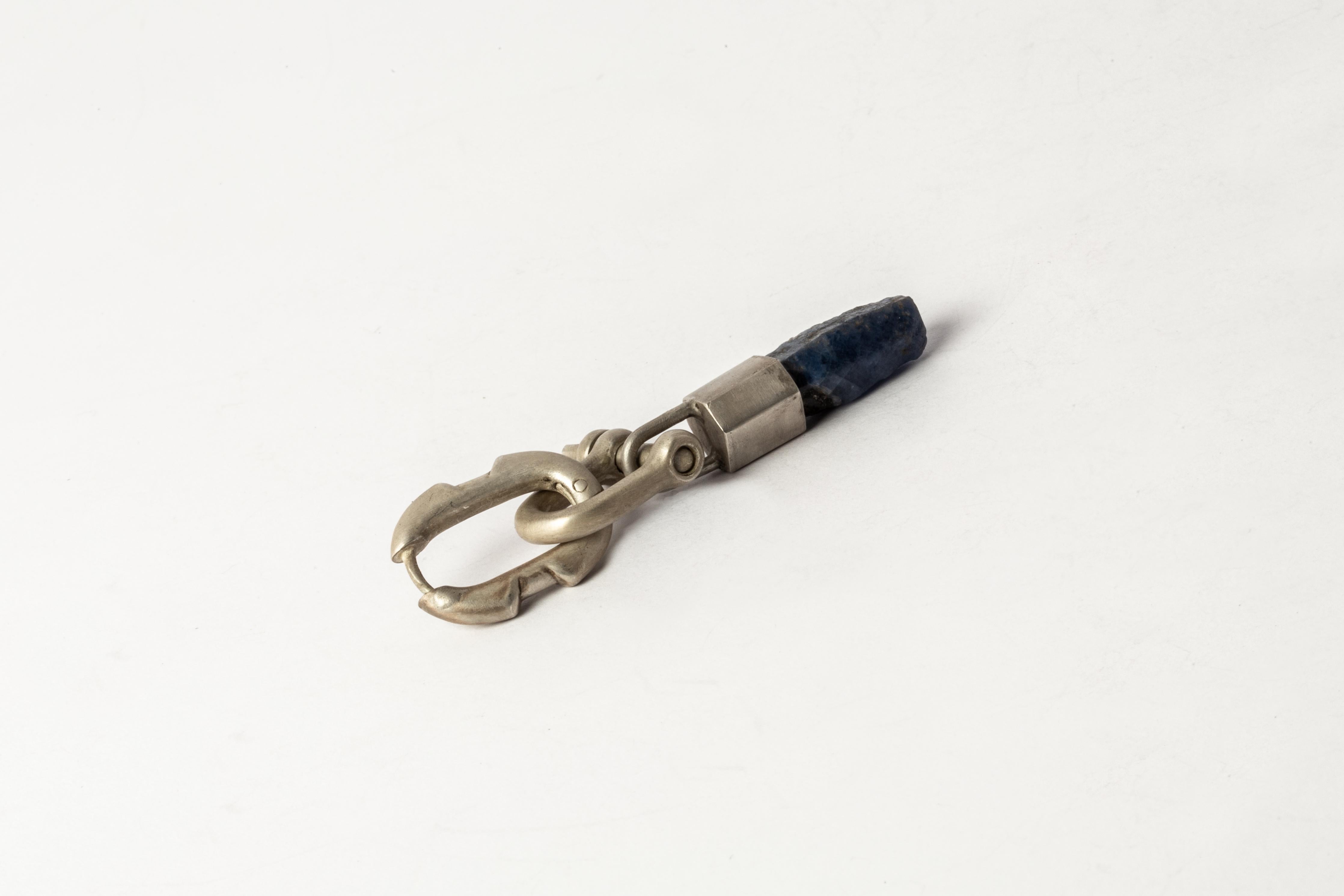Rough Cut Deco Earring (Extra Small Link, Mini Talisman Charm Var., Blue Sapphire, DA+SAP) For Sale