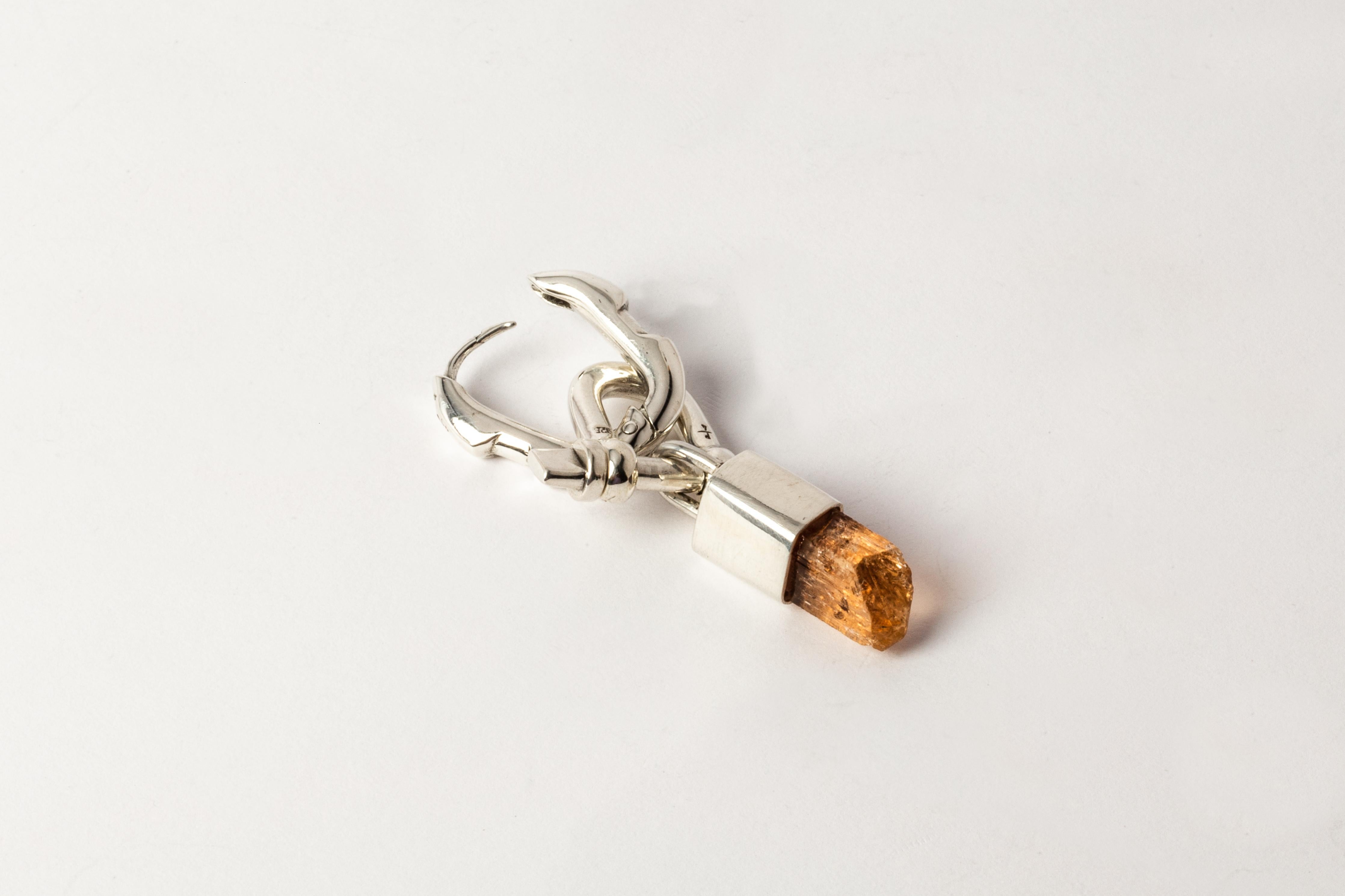 Women's or Men's Deco Earring (Extra Small Link, Mini Talisman Charm Var., Imperial Topaz, PA+ITO For Sale