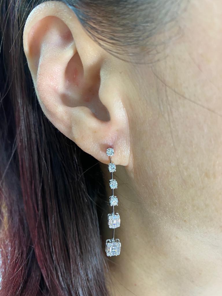 Contemporary Deco Elegance Diamond Drop Earrings In 18 Karat White Gold For Sale