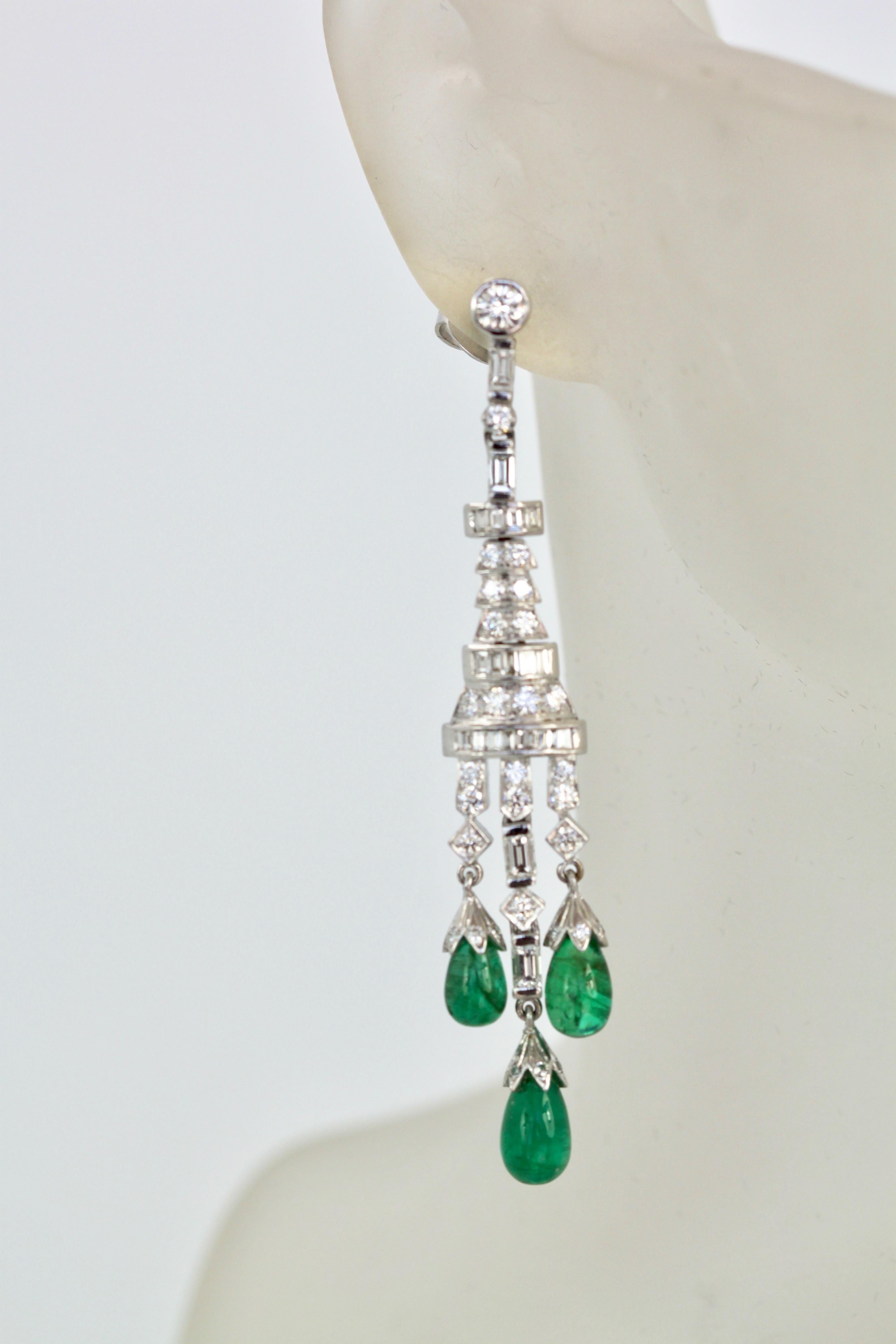 Deco Emerald Diamond Drop Earrings 18 Karat 4