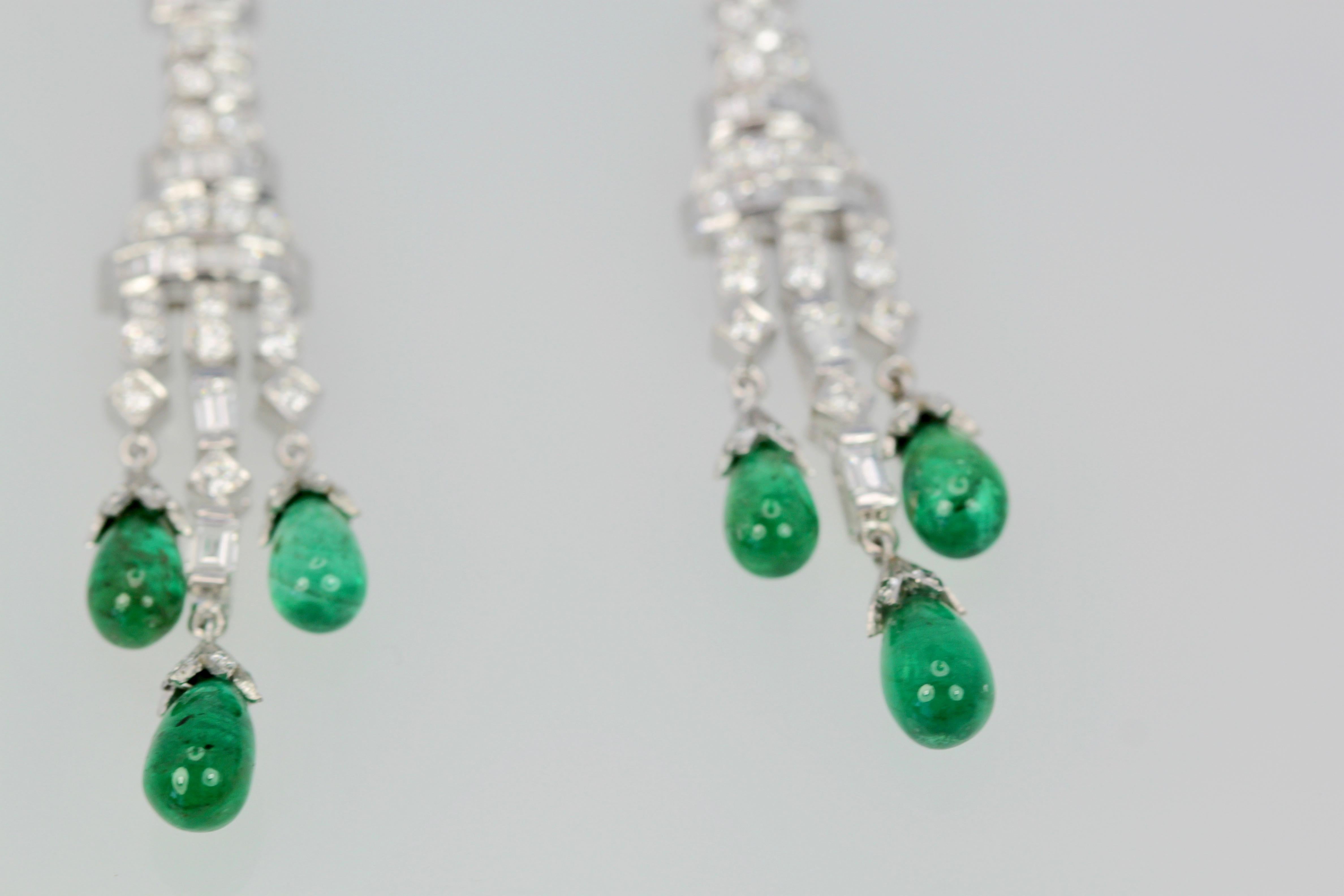 Women's Deco Emerald Diamond Drop Earrings 18 Karat