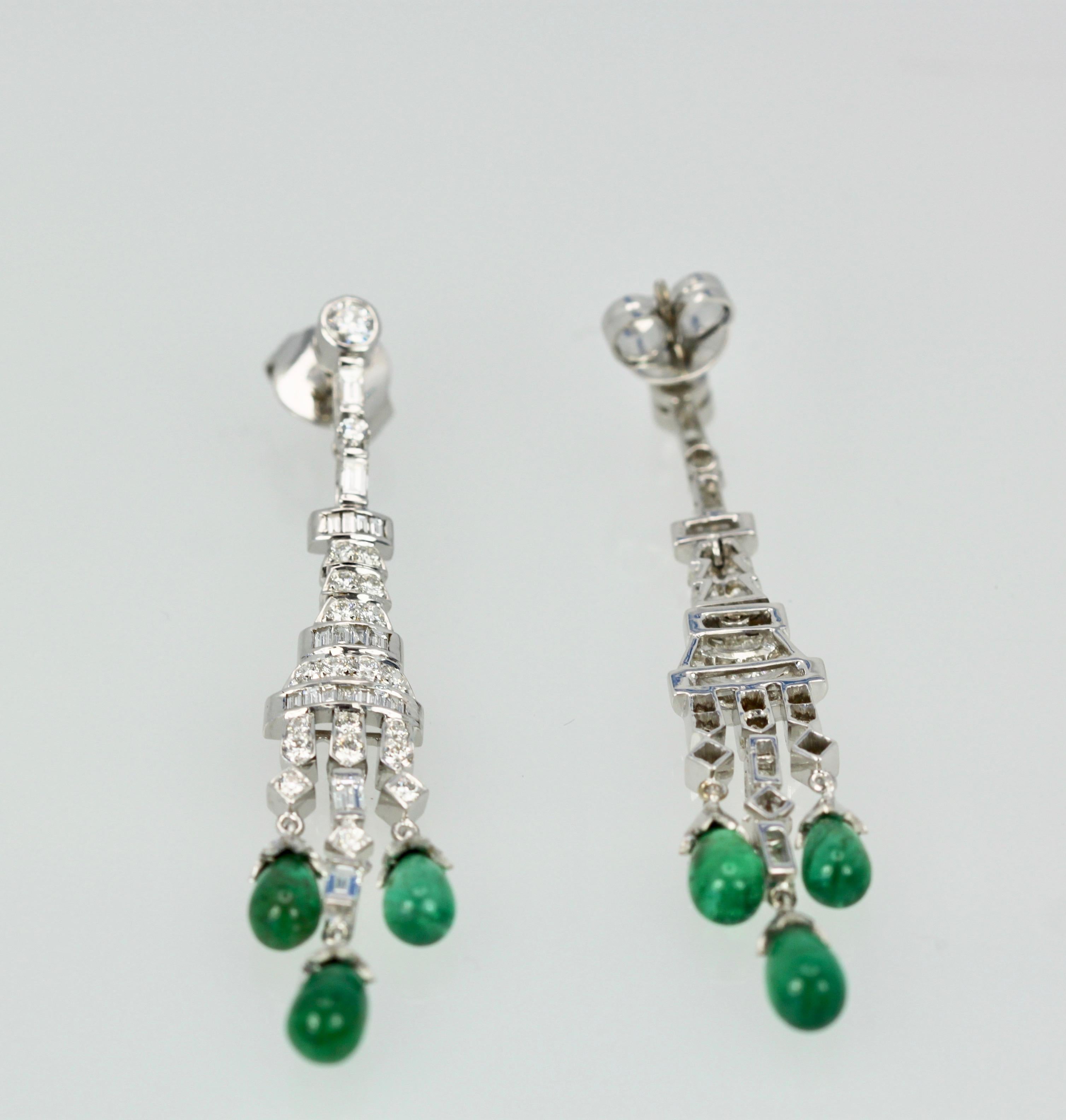 Deco Emerald Diamond Drop Earrings 18 Karat 1