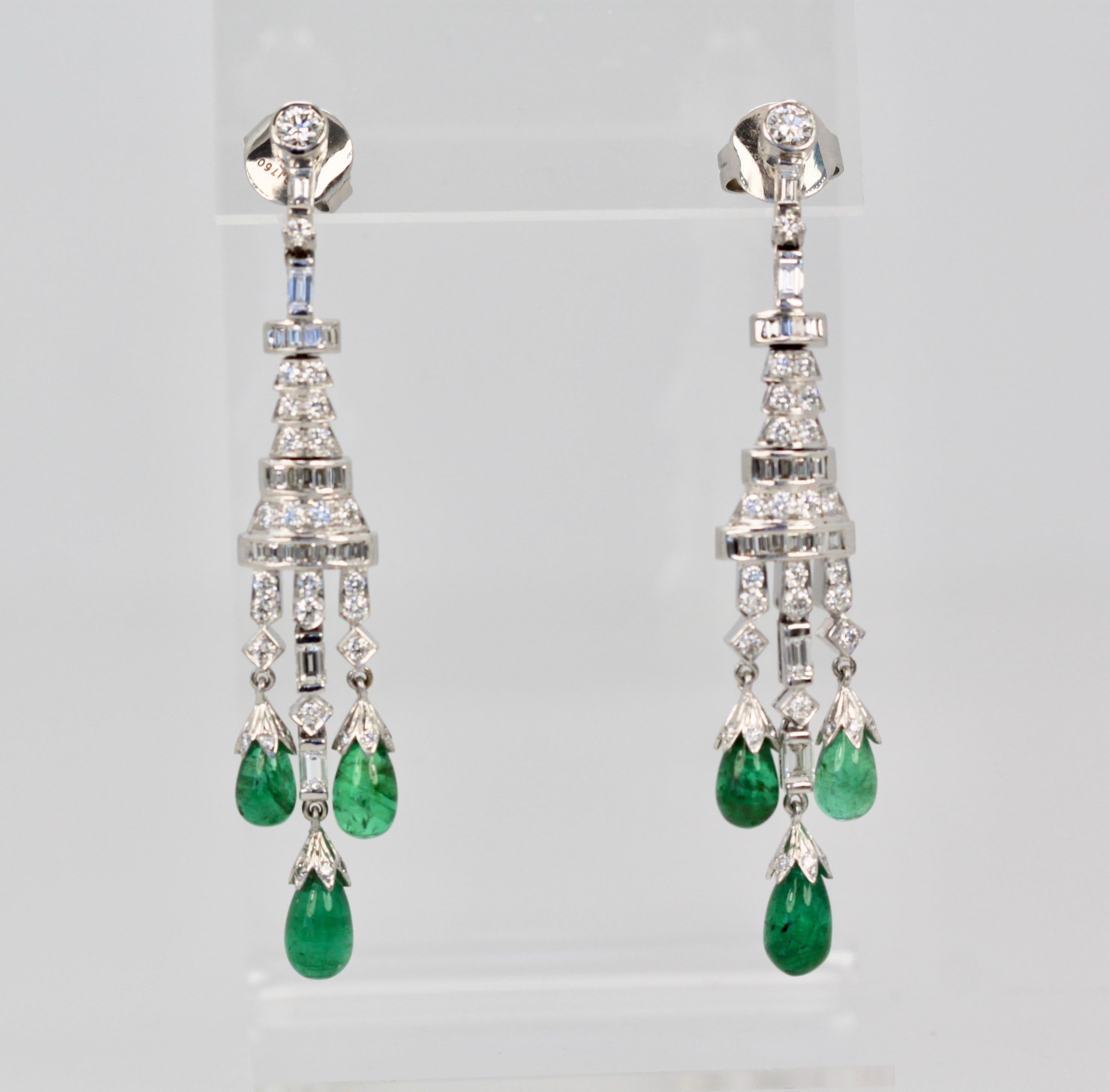 Deco Emerald Diamond Drop Earrings 18 Karat 3