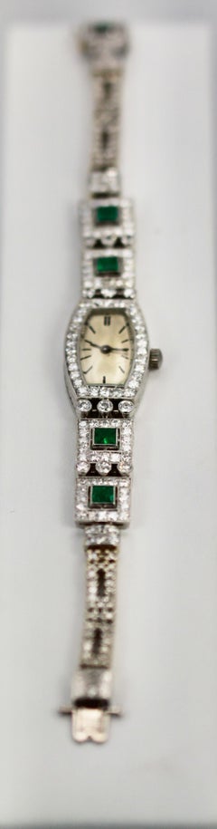 Reloj Deco Esmeralda Diamante Platino Correa Señoras