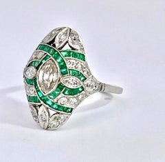 Deco Emerald Diamond Shuttle Ring 18K