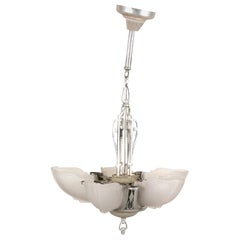 Deco Enameled Metal and Glass Chandelier