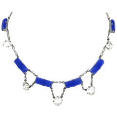 Deco Era Chalcedony Glass and Crystal Choker Length Necklace Antique Deco Era Chalcedony Glass and Crystal Choker Length Necklace