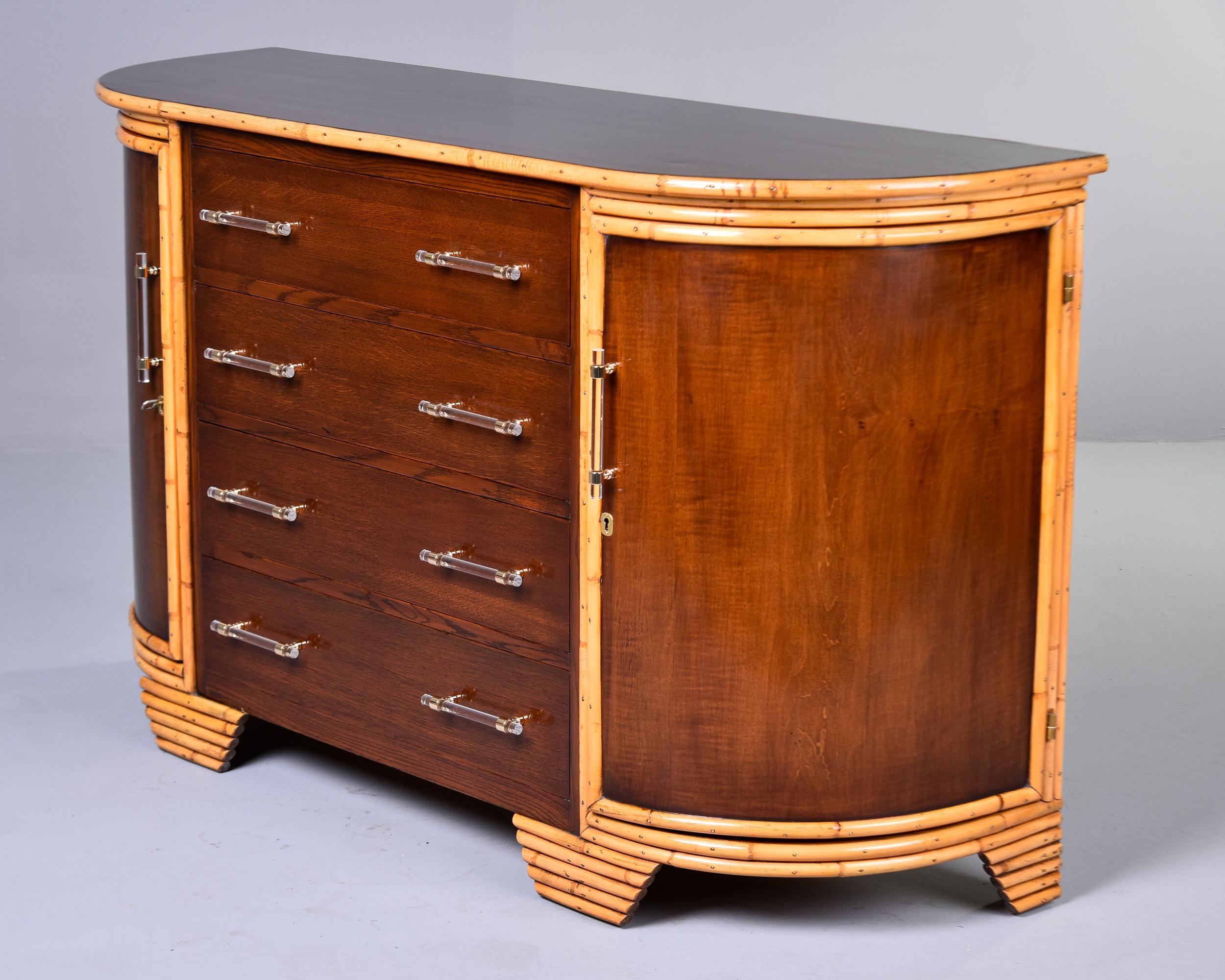 Art Deco Deco Era French Bow Front Cabinet with Bamboo  Accents and Lucite Hardware For Sale