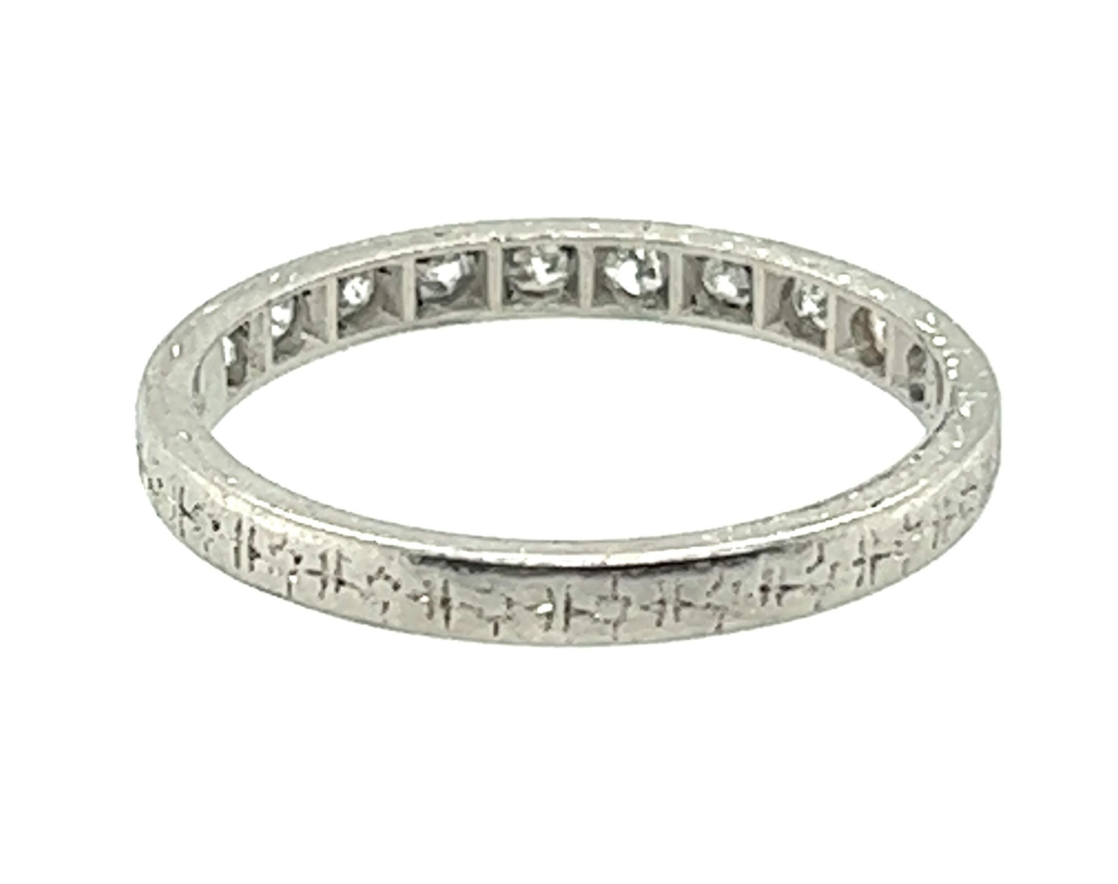 Art Deco Eternity Diamond Ring Platinum Band .25ct Original 1927 Antique Flowers 1