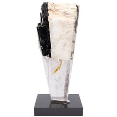 Deco, Feldspar and Tourmaline Organic Shape Glass Fusion Sculpture on Acrylic 