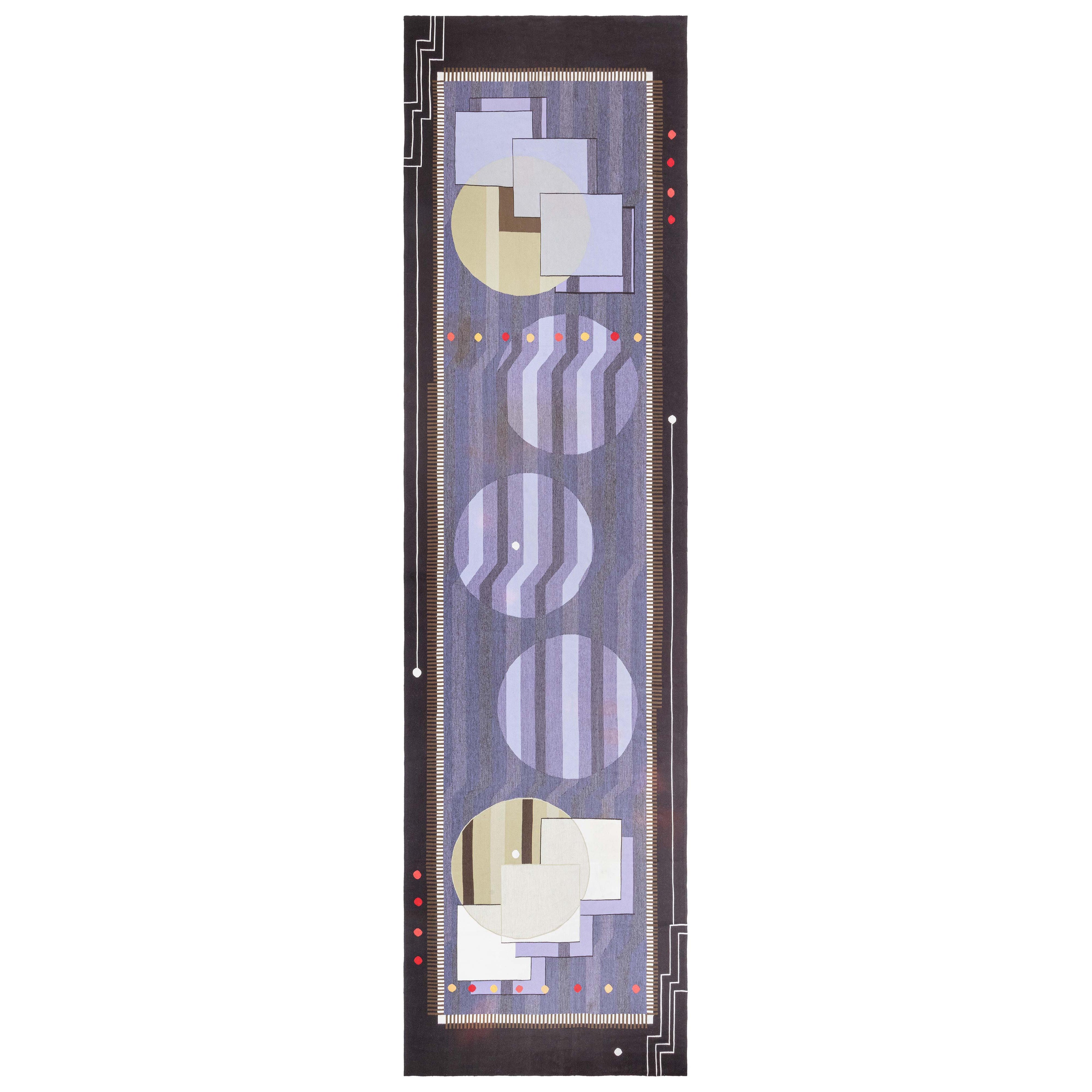 Deco Flat Weave Runner Inspired by Frank Lloyd Wright Design For Sale