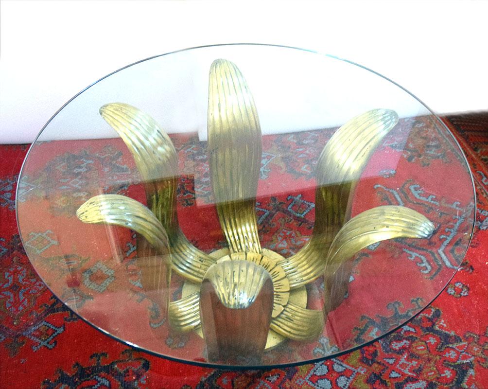 Deco floral dining table in brass and crystal For Sale 2
