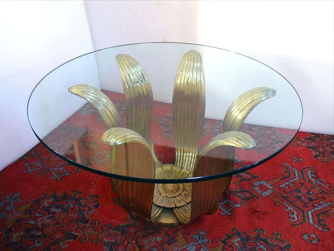 Italian Deco floral dining table in brass and crystal For Sale