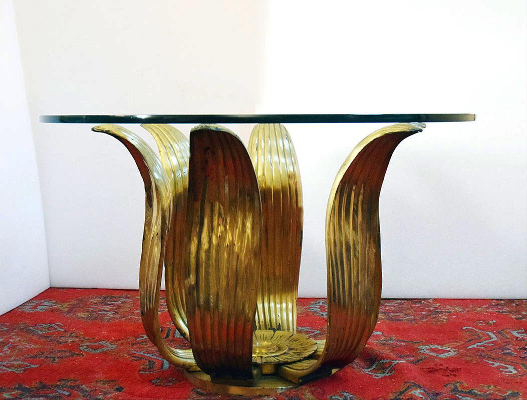Deco floral dining table in brass and crystal In Good Condition For Sale In Parma, IT