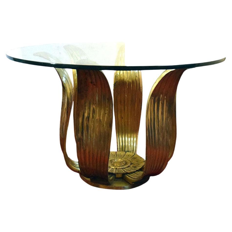 Deco floral dining table in brass and crystal For Sale