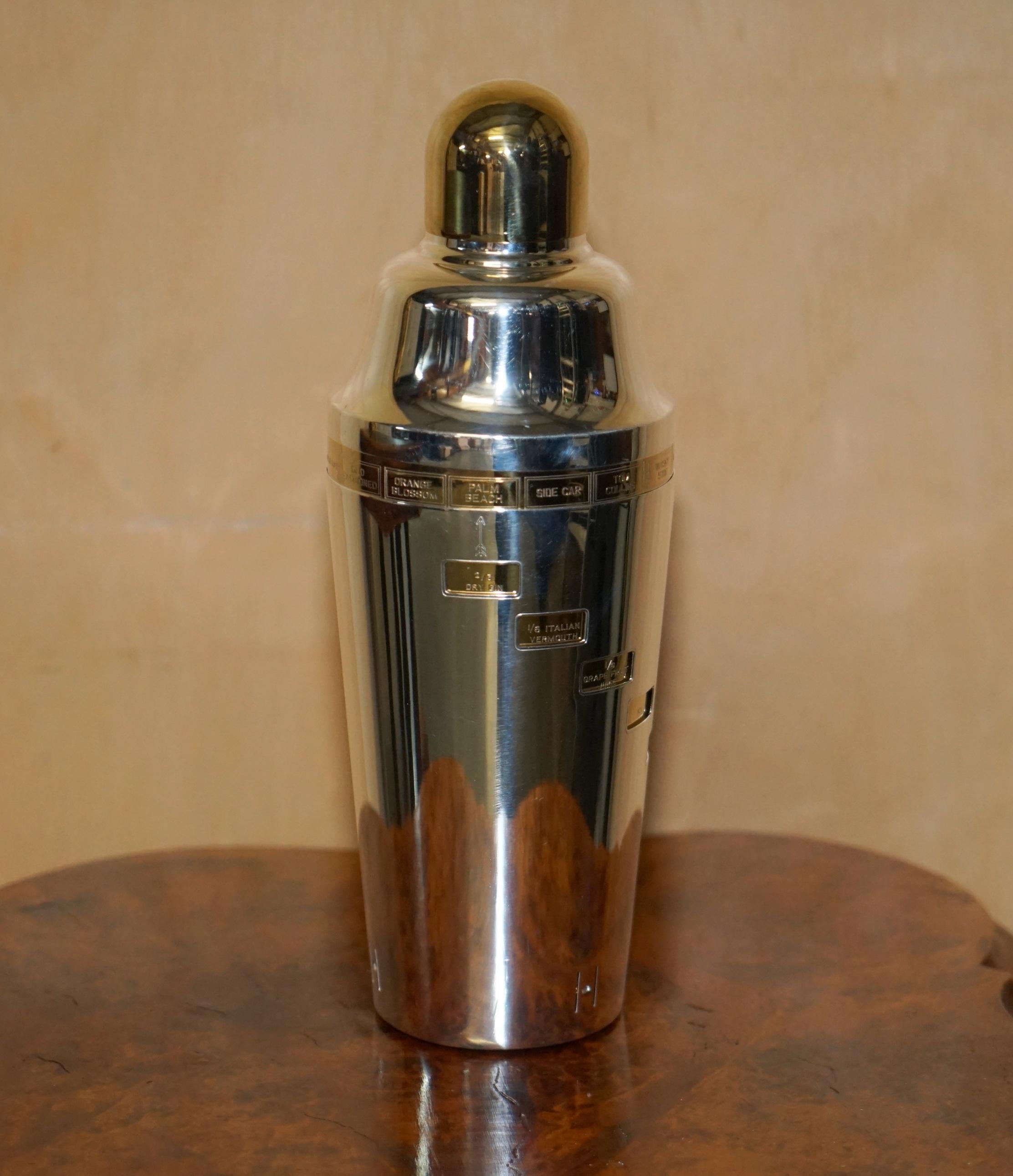We are delighted to offer for sale this rather lovely, fully restored 1930’s Art Deco Napier US made “Tells you how” cocktail shaker making 15 cocktails.

This is pretty much the finest example in the world you will ever see of this cocktail