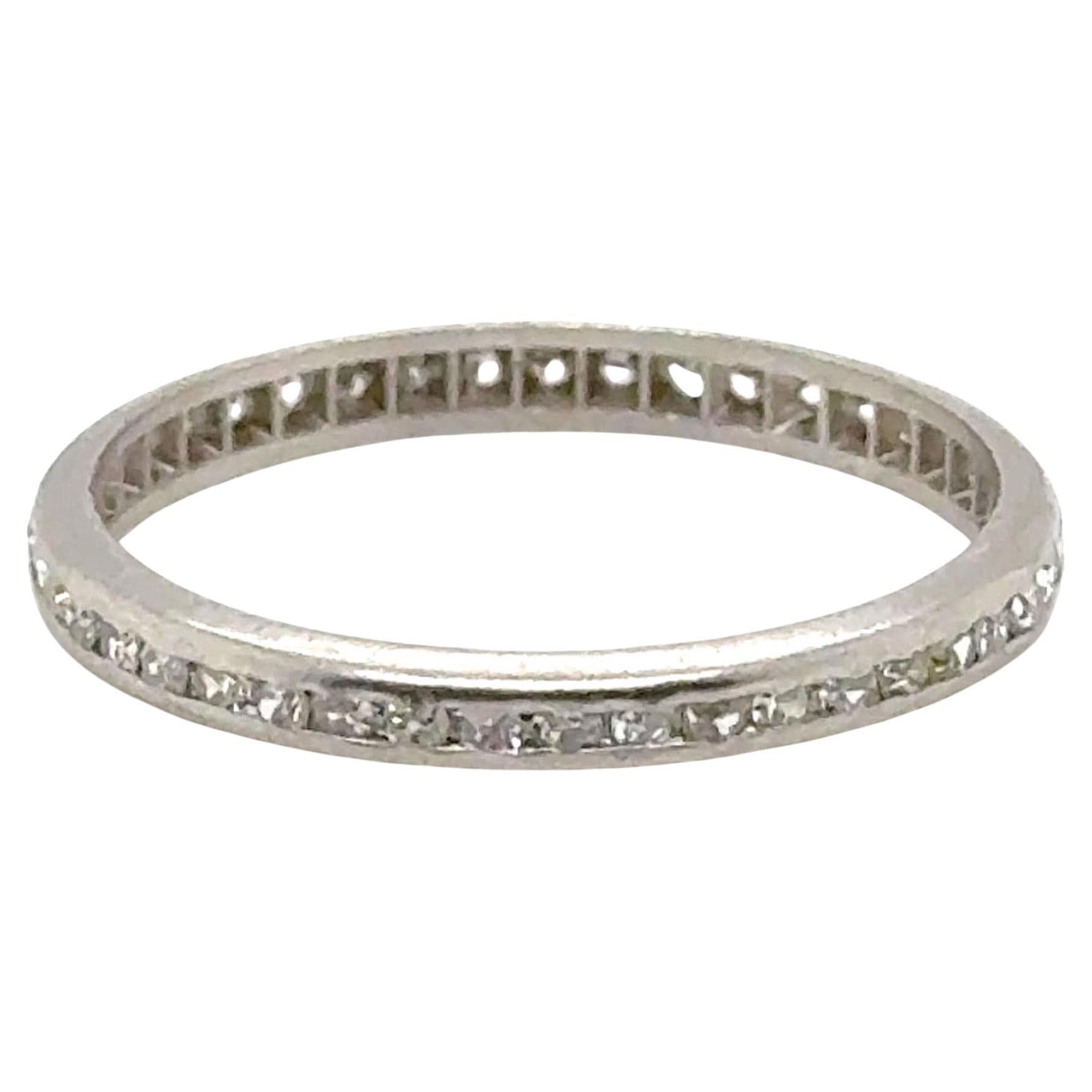 Platinring mit echtem, antikem Diamantband im Deco-Stil,75 Karat, Einzelschliff, datiert 12-13-35 im Angebot